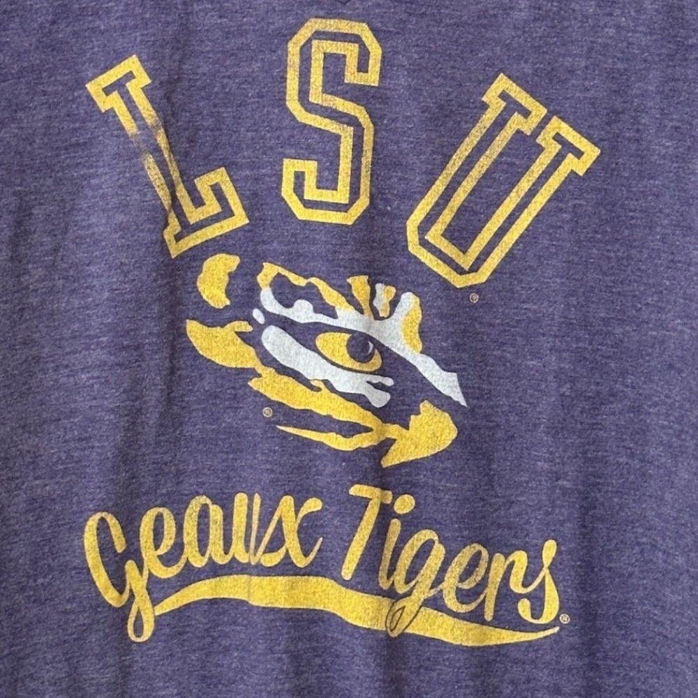 LSU Geaux Tigers T-Shirt Women Medium Purple Excellent V-Neck Stripe